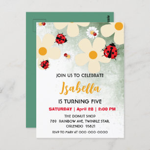 Cartão Postal Bolinhas vermelha e bonita Ladybug Daisy Flower Bi