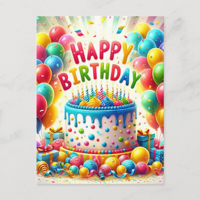 Cartão Postal Bolo de Aniversário (Frente)
