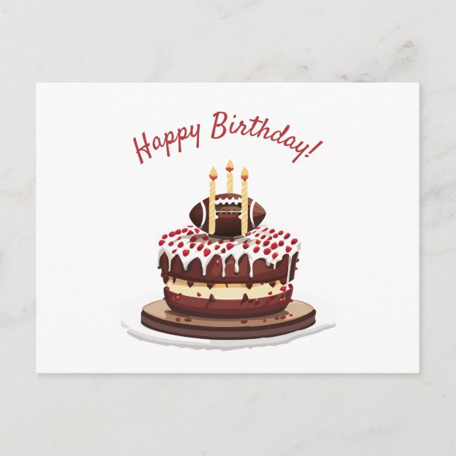 Cartão Postal Bolo de Aniversário com Futebol Americano (Frente)
