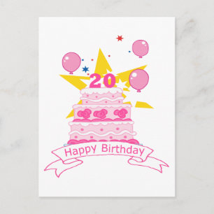 Cartão Postal Bolo de aniversário de 20 anos