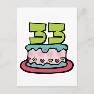 Cartão Postal Bolo de Aniversário de 33 Anos