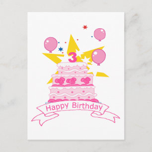 Cartão Postal Bolo de aniversário de 3 anos