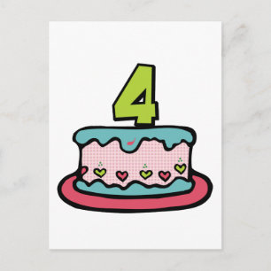 Cartão Postal Bolo de aniversário de 4 anos