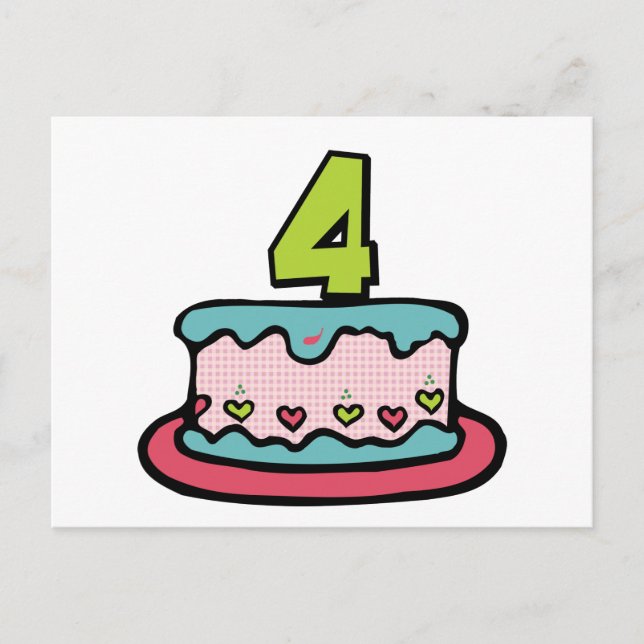 Cartão Postal Bolo de aniversário de 4 anos (Frente)
