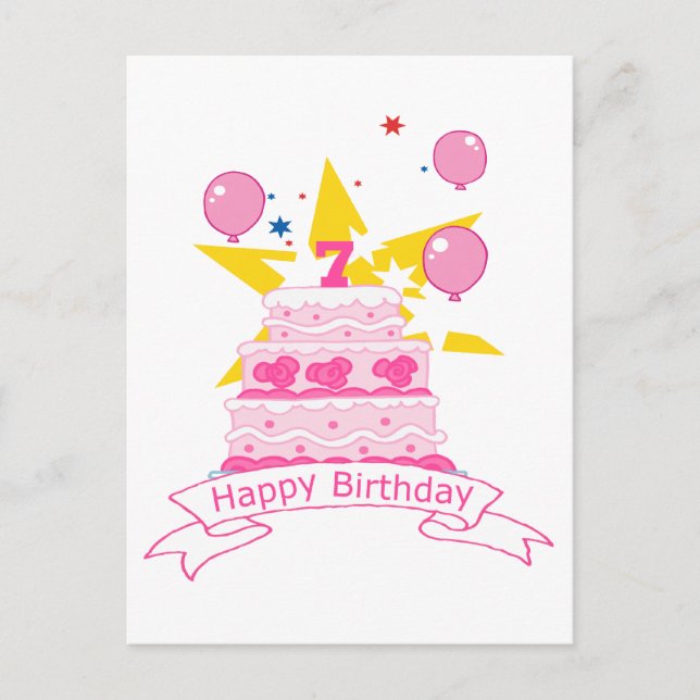 Cartão Postal Bolo de aniversário de 7 anos (Frente)