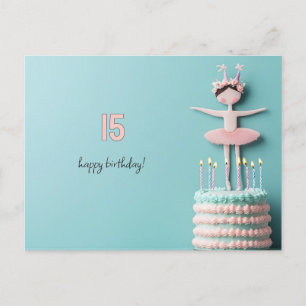 Cartão Postal Bolo de Aniversário de Bailarina Rosa