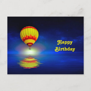 Cartão Postal Bolo de Aniversário de Balão de Ar Quente Amarelo 