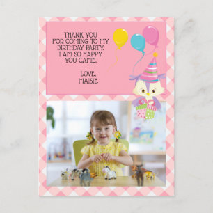 Cartão Postal Bolo de Aniversário de Balão de Coruja Rosa Xadrez
