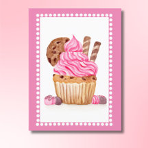 Bolo de Aniversário de Chocolate com Rosa em Aquar