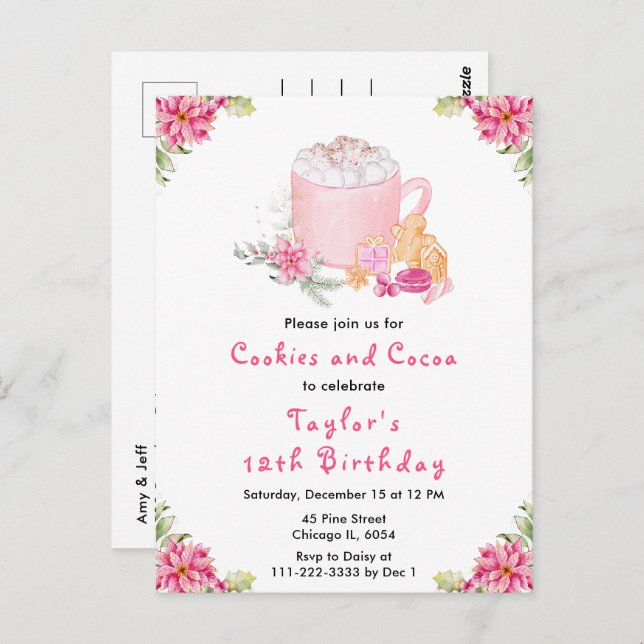 Cartão Postal Bolo de Aniversário de Cookies de Natal e Cacau Ro (Frente/Verso)