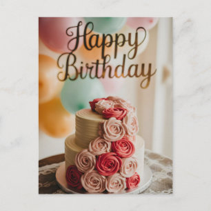Cartão Postal Bolo de Aniversário de Dois Andares com Creme de R