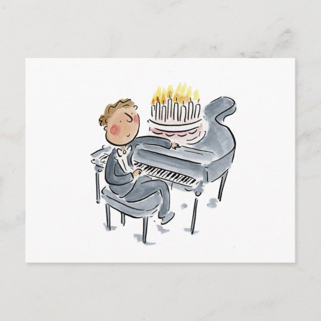 Cartão Postal Bolo de Aniversário de Piano (Frente)