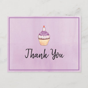 Cartão Postal Bolo de Aniversário de Xícara Roxa Obrigado