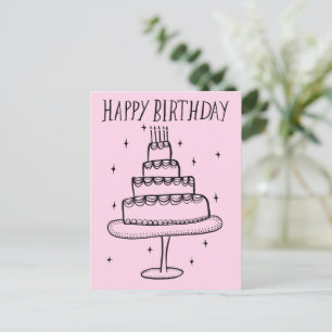 Cartão Postal Bolo de Aniversário Desenho Caprichoso