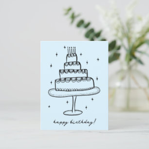 Cartão Postal Bolo de Aniversário Desenho Caprichoso