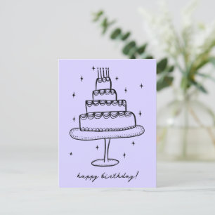 Cartão Postal Bolo de Aniversário Desenho Caprichoso 