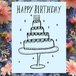 Cartão Postal Bolo de Aniversário Desenho Caprichoso Rabisco
