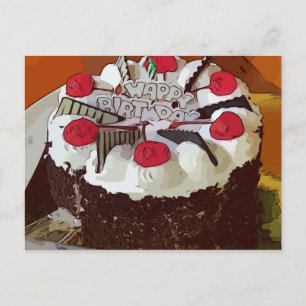 Cartão Postal Bolo de Aniversário Feliz Aniversário com cereja v