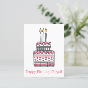 Cartão Postal Bolo de Aniversário Fofo - Aniversário Colorido da