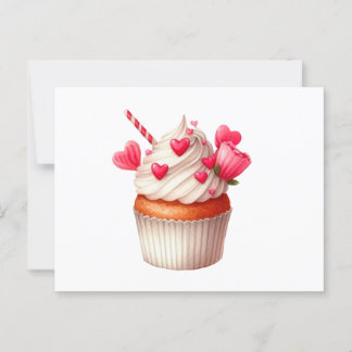 Cartão Postal Bolo de Aniversário Fofo Com Corações