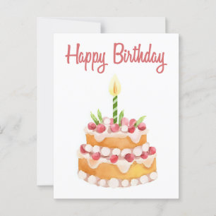 Cartão Postal Bolo de Aniversário Morango Aquarela