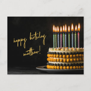 Cartão Postal Bolo de aniversário preto e amarelo