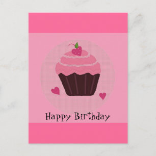 Cartão Postal Bolo de Aniversário Rosa