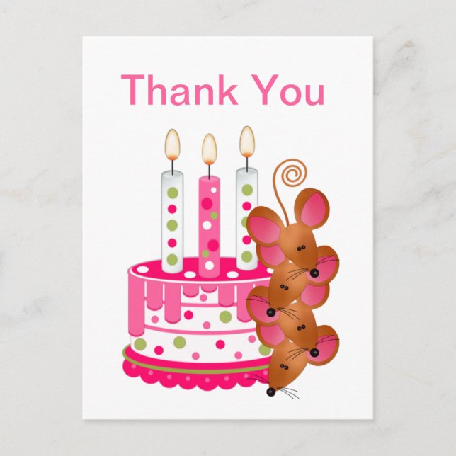 Cartão Postal Bolo de aniversário rosa com velas (Frente)