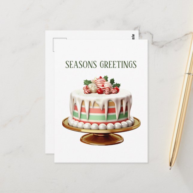 Cartão Postal Bolo de aquarela de Natal festivo adicionar texto (Frente/Verso In Situ)