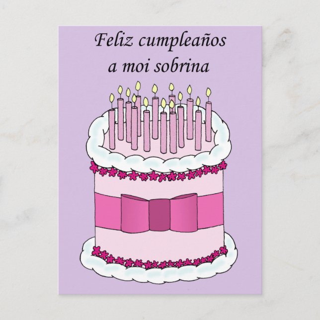 Cartão Postal Bolo de Cartoon Niece Feliz Aniversário Espanhol (Frente)