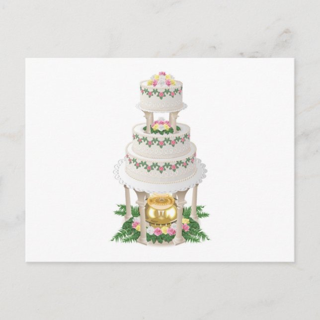 Cartão Postal Bolo de Casamento Elaborado com Fonte (Frente)