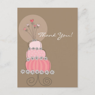 Cartão Postal Bolo de Casamento Rosa Doce Obrigado Cartão-Postal