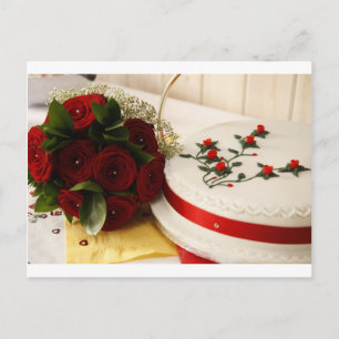 Cartão Postal Bolo de Casamento Vermelho e Branco