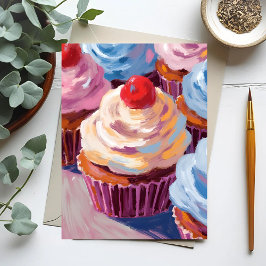 Cartão Postal Bolo de Cereja Aniversário Feliz Pintura