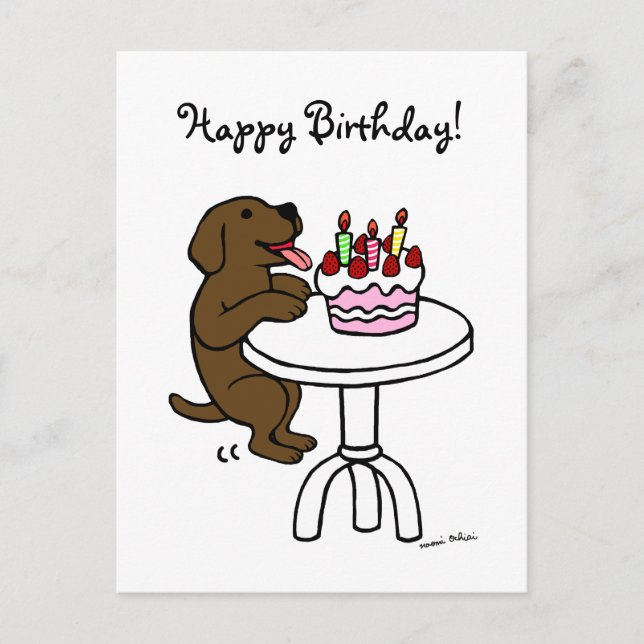 Cartão Postal Bolo de Chocolate de Birthday Labrador Cartoon (Frente)