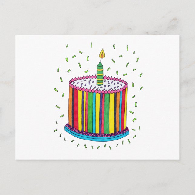 Cartão Postal Bolo de Festa de aniversário colorido bonito (Frente)