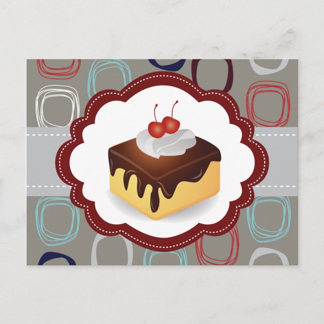 Cartão Postal Bolo de Maroon/Cinza com Cerejas (Frente)
