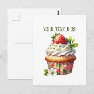 Cartão Postal Bolo de morango fofo adicionar mensagem nome da em