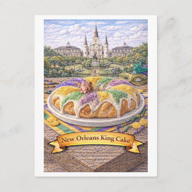 Cartão Postal Bolo do Rei de Nova Orleans (Série de Comida Ameri (Frente)