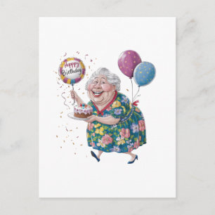 Cartão Postal Bolo e Balão de Aniversário da Vovó Engraçada
