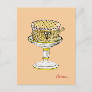 Cartão Postal Bolo Estranho Arte Engraçado Humor Quirky Fofo