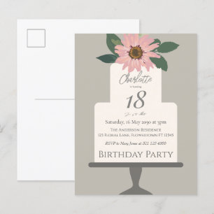 Cartão Postal Bolo Floral Rosa Aniversário