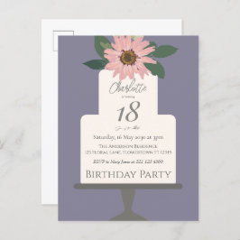 Cartão Postal Bolo Floral Rosa Festa de Aniversário 