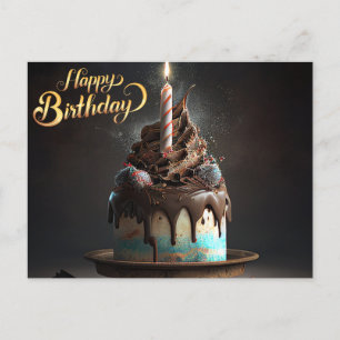 Cartão Postal Bolo Lindo Presentes de Aniversário Feliz Amor