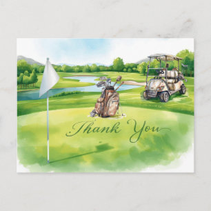 Cartão Postal Bolsa de golfe em aquarela de campo de golfe para