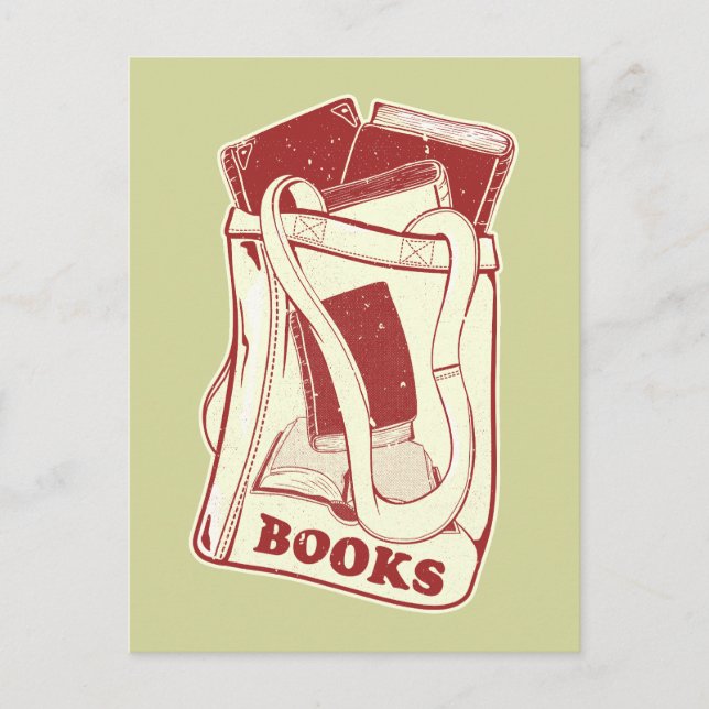 Cartão Postal Bolsa de livros que adoro ler (Frente)