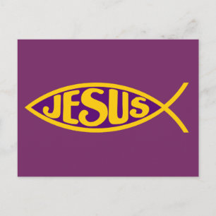 CARTÃO POSTAL BOLSA DE SALVAÇÃO DE PEIXES DE CRISTO JESUS DOURAD