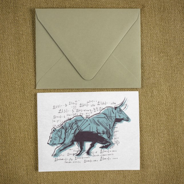 Cartão Postal Bolsa de Valores para a Bull e a Bear (stock market bull and bear postcard)