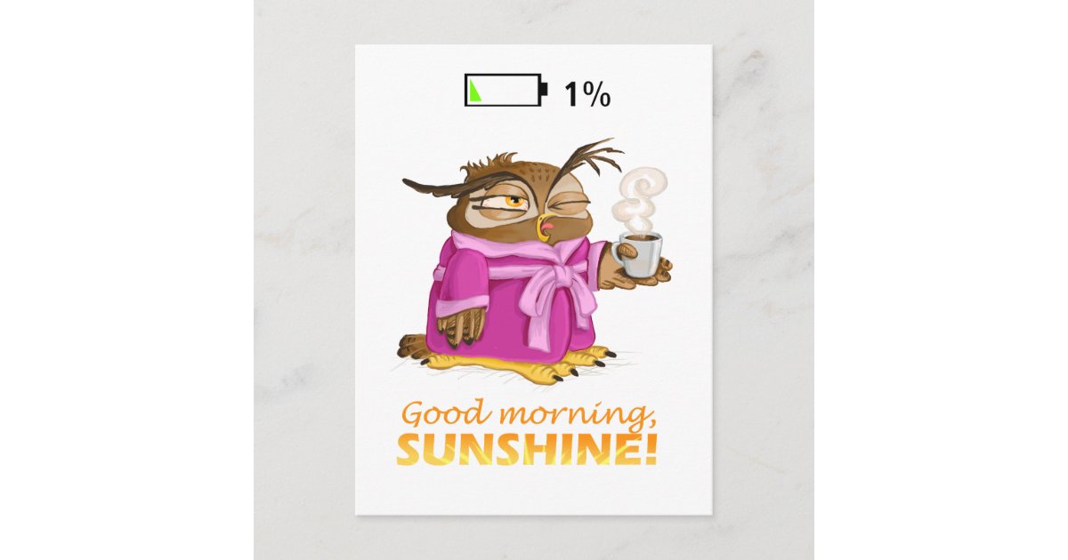 Cartão Postal Bom dia coruja ensolarada 