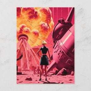 Cartão Postal Bomba cor-de-rosa Bomba laranja fumaça desenho ani